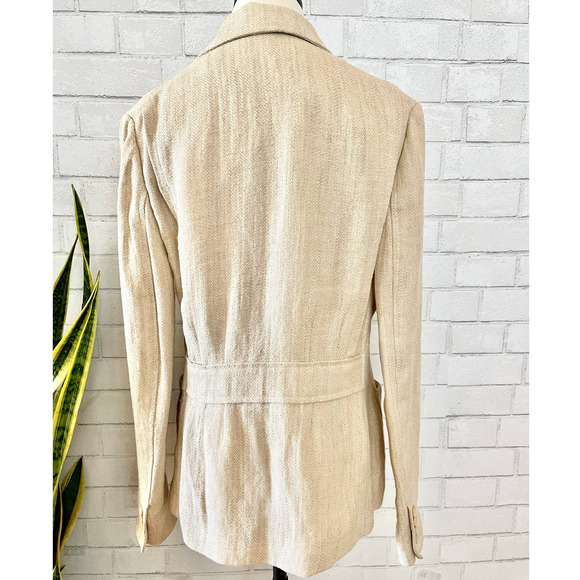 Vintage Ralph Lauren 100% LINEN Made in Italy Safari Blazer Jacket Tan 10 M - Picture 5 of 6
